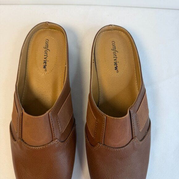 Comfortview The Sarah Womens Size 7.5 Wide Brown Leather Mules Workwear Casual - Picture 3 of 12